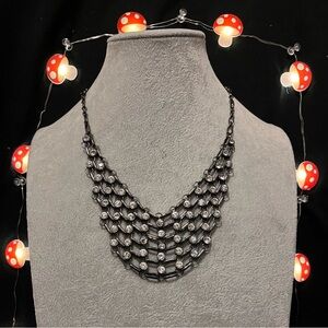 Chic Bib Necklace in Gunmetal w/ Rhinestones